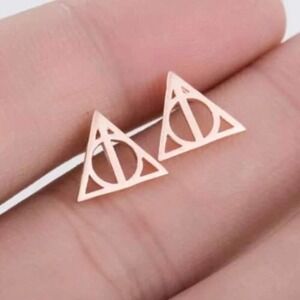 ROSE Gold Stainless Steel Harry Potter Deathly Hallows Earrings